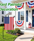 Heavy Duty Garden Flag Stand With Collapsible Steel Holder Pole Weatherproof Coating And Locking Spring Clips For Top Tier Outdoor Decor Without The Flag Hassle Free Setup Yard Ready Gear in yard with patriotic flag display.