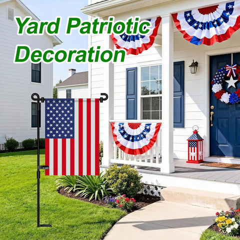 Heavy Duty Garden Flag Stand With Collapsible Steel Holder Pole Weatherproof Coating And Locking Spring Clips For Top Tier Outdoor Decor Without The Flag Hassle Free Setup Yard Ready Gear in yard with patriotic flag display.