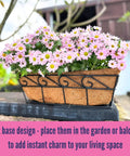 Two Pack 16 Inch Rectangular Metal Wall Planters For Outdoor Plants, Balcony Rail Garden Baskets With Coco Liners