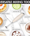 Powerful Handheld Milk Frother For Lattes And Cappuccinos Battery Powered Mini Drink Mixer Perfect For Home Barista Use Creamy Foam In Seconds Great For Matcha And More with various drinks