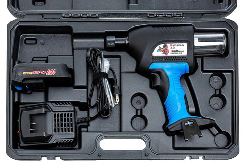 Heavy Duty Air Rivet Puller For Quarter Inch Magna Grip Lockbolts And Blind Fasteners Runs Like A Dream Compatible With Huck And Gage Bilt Kits, packed in sturdy case with charger and accessories.