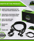 Benefits overview of Two Foot ATV Recovery Strap With Winch Hook And D Ring Shackle For Four Wheelers And Quads 17600 Pound Synthetic Rope.