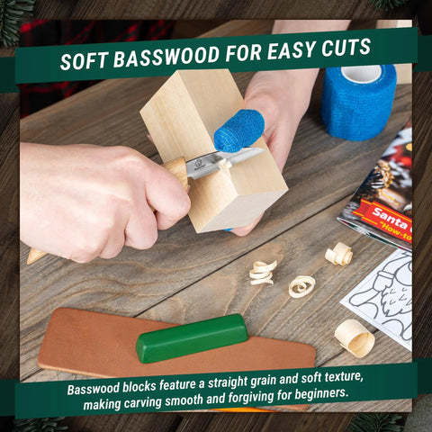 Hands using Santa Whittling Wood Carving Kit For Beginners With All In One Tools And Paints Easy DIY Christmas Craft Gift.