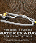 Quick Fix Grass Seed Mix Rapidly Patches Up Bare Lawn Sections Within Four To Seven Days, sprinkler watering soil evenly.