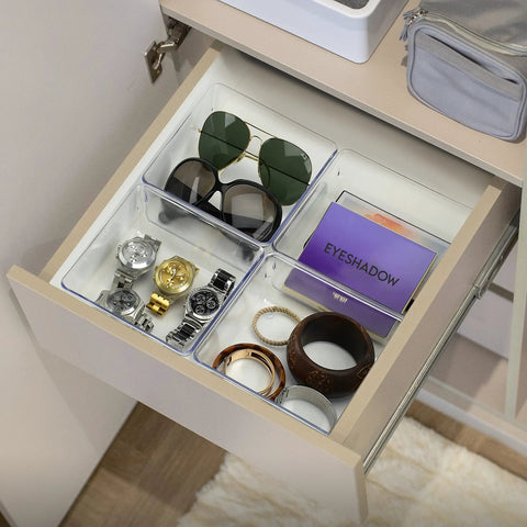Clear Drawer Organizer Set, 4-Piece Box Trays For Office, Home, Makeup And Kitchen, Junk Drawer Storage, Crystal Clear Plastic