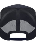 Back view of Evolution Plumbers Pipe Repair Trade Job Graphic Trucker Hat With Adjustable Mesh Back In Navy Blue.