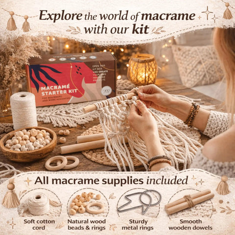 Dope Macrame Starter Kit For Adults Beginners With 112 Piece Supply Pack And 7 Projects, 165 Yards Of 3Mm Cotton Cord