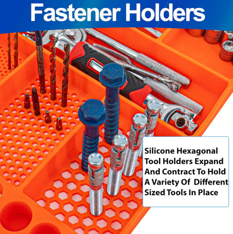 Heavy Duty Silicone Tool Tray Organizer with Non Slip Grip Flexible Heat Resistant Surface holds bolts and tools.
