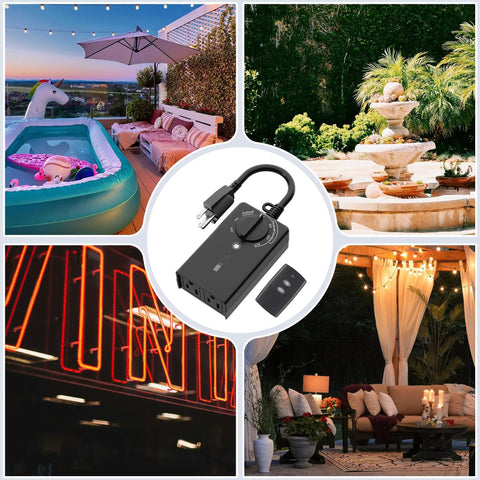 No Sweat Weatherproof Outdoor Timer Outlet With Photo Sensor And Dual Grounded Plugs For Auto Dusk Activation Of Yard Lights, shown in a cozy patio setting.