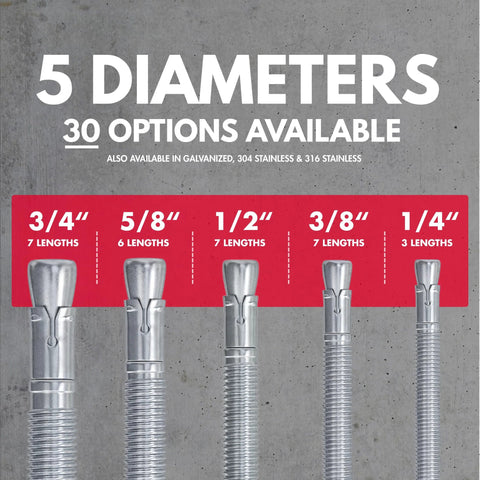 Heavy-Duty 3/4 Inch Wedge Anchors For Concrete And Cement Zinc Plated Rust-Resistant Carbon Steel Anchors Displayed