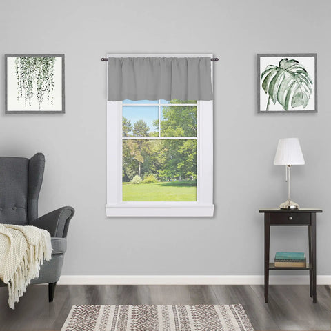 Adjustable Petite Bronze Cafe Curtain Rod Set Two Pack Built For Small Windows 28 To 48 Inches Lightweight Seven Sixteenth Inch Diameter Easy Install for Cafe Curtains Valances and Tiers displayed in living room setting with gray curtain.