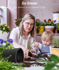 Parent and child gardening with Electric Kitchen Compost Bin For Indoor Countertop With 3 Modes, Odor Free Carbon Filter System.