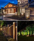 Low Voltage Landscape Lighting Kit With Transformer And 65 Ft Wire, showcasing 8 Aluminum Spot Lights for Yard at night