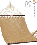 Caribbean Rope Hammock 10.5 Ft Double Outdoor Hammock With Spreader Bars Hand Woven Polyester Breathable Comfort 450 Lb Capacity Tan