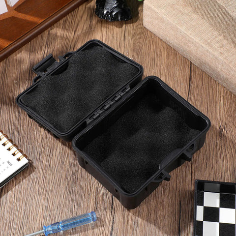 Open Slick Portable Plastic Toolbox Organizer With Molded Foam Inserts For Camera Gear on wooden surface.