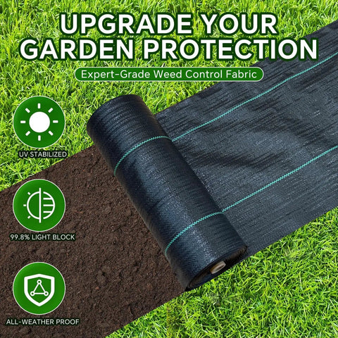 Roll of Heavy Duty Weed Barrier Landscape Fabric 2.8 Ft By 50 Ft Ground Cover for Weed Control, black woven cloth on grass.