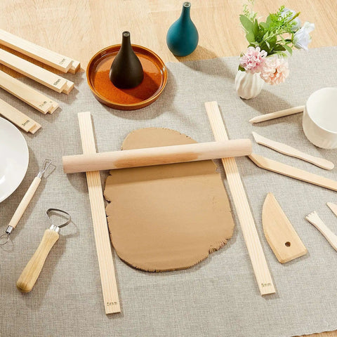10 Piece Pottery Rolling Pin Guides Set Wood Depth Guides For Clay Polymer Clay Mudboard Tools Includes 5 Size Options 2 Of Each Durable Wood Finish Easy To Use Handy For Pro Crafters on table