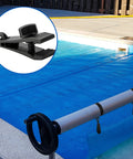 24 Piece Pool Solar Cover Reel Attachment Kit Rein Your Solar Blanket With Heavy Duty Serrated Teeth Clamp Lockdown Gear For Large Inground Pools With Grip Tight Strap Kit That Keeps Your Setup Locked In And Rolling Smooth, featuring clamp and blue solar blanket.