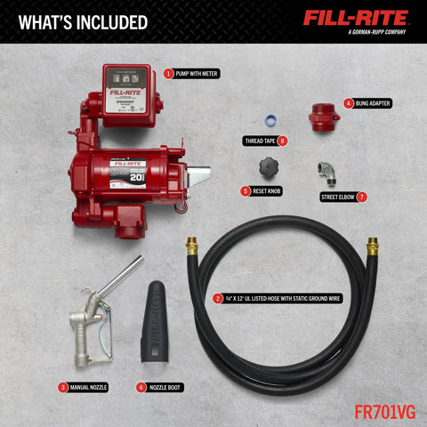 Built Like A Tank This Cast Iron Fuel Transfer Pump Packs 220 Volt Muscle To Shift 20 Gallons Per Minute Without Breaking A Sweat Arrives With A Twelve Foot Hose And Rugged Manual Nozzle For Tough Sites, showing components included.