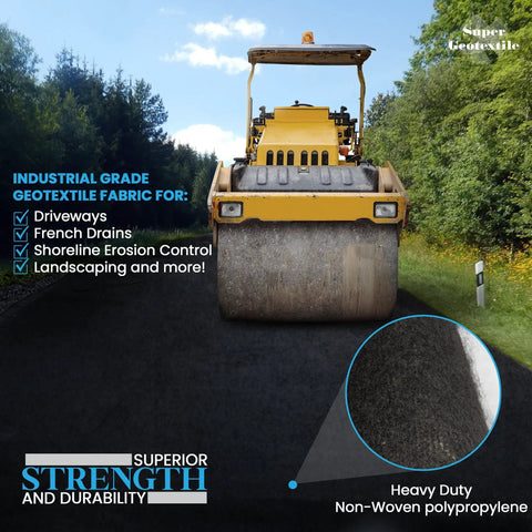 Heavy Duty 4 Ounce Non Woven Geotextile Fabric For Landscaping Drainage French Drains Underlayment Erosion Control And Construction Projects Easy To Cut Quick Install Durable Material 3x50 Pack used under road roller