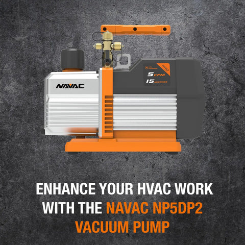 Top Shelf Dual Stage Hvac Vacuum Pump With Five Cfm Flow Rate And Fifteen Micron Suck Power Three Quarter Horsepower Motor, side view.