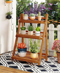 Foldable 3 Tier Ladder Plant Stand Made Of Solid Wood For Indoor Outdoor Use Space Saving Corner Shelf For Plants Pots And Books