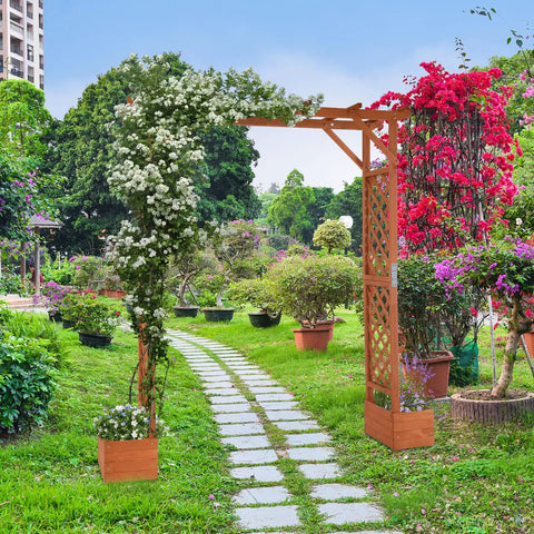 Wooden Garden Arbor With Planter Boxes And Wedding Arch For Outdoor Ceremony, Trellis For Climbing Plants, Easy Setup Pergola