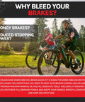 Two cyclists riding with text overlay promoting SRAM DB8 Brake Bleed Kit With Maxima Mineral Oil, highlighting brake performance.
