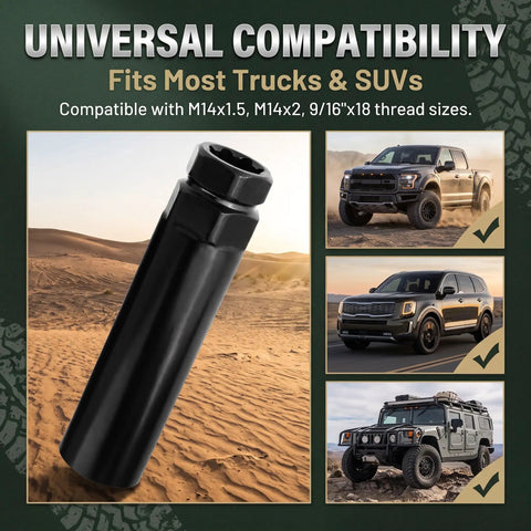 Heavy Duty Six Spline Lug Nut Socket Key With 13/16 And 7/8 Inch Hex Drive Fits M14x1.5 And M14x2 Threads for garage use.