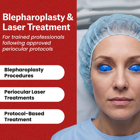 Blepharoplasty & Laser Treatment for trained professionals; patient with blue eye shields during procedure.