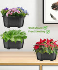 Top Tier Self Watering Wall Planters For Indoor Balcony And Railing Gardens, Dark Coffee Hanging Flower Pots with flowers and greenery.