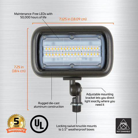 30 Watt Outdoor Led Flood Light Weatherproof Bronze Bullet Bulb Adjustable Mount Bracket with rugged aluminum construction.