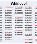 List of Whirlpool washing machine model numbers for heavy duty washing machine tub bearing and seal kit replacement.