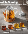 Glass Electric Kettle With Removable Stainless Steel Infuser 1 Liter Dual Purpose For Tea Coffee And Hot Water Auto Shut Off Boil Dry Protection BPA Free Easy Pour Design on table with brewed tea