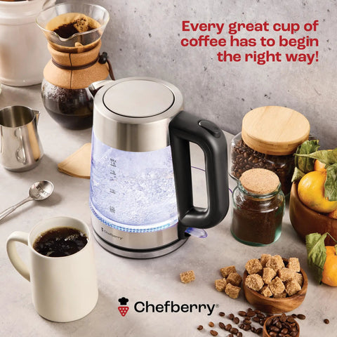 1.7L Electric Kettle For Tea And Water With Borosilicate Glass Body And Stainless Steel Water Path, kitchen setup view