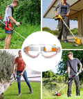 Rugged Mowing Goggles Featuring Anti Fog Coating And Tight Windproof Seals Keep Your Peepers Protected Against Grass Scrapes And Fine Dust While Trimming Land Or Running The Leaf Blower All Day, shown with users outside.