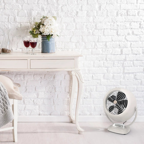 Fresh Retro Metal Air Circulator Fan For Bedroom Office Or Dorm Room Featuring Three Speed Settings And Tilt Control in a cozy setting.