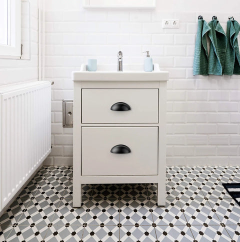 Slick Matte Black Cabinet Cup Pulls And Drawer Handles 3 Inch Center To Center Spacing 5 Pack on modern bathroom vanity.