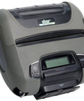 Ultra Rugged Portable Bluetooth Receipt Printer With Built In Tear Bar And Slick Fast Printing, compact gray with control panel.