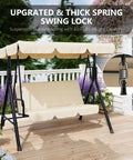 Outdoor Porch Swing With Adjustable Canopy, 3 Seat Patio Swing On A Sturdy Stand For Adults displayed on wooden deck