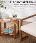 Solid Acacia Wood Side Table With Two Tier Storage For Indoor And Outdoor Use No Fuss Assembly End Table For Living Room