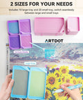 30 Piece Stackable Tray Set For Diamond Art Kits With Interlocking Trays And Tools For Adults Purple Color, Space Saving Storage, Spill Prevention, Easy Organization Of Diamond Painting Supplies displayed on a floral art canvas.