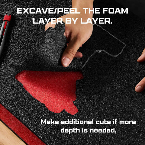 Precision Foam Cutting Kit For Custom Shadow Foam Organizers With Heavy Duty Utility Blades showing layered foam cutting method.