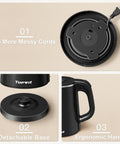 Ultra Portable 0.8L Electric Kettle With Stainless Steel Build, 800W Quick Boil features detachable base and ergonomic handle