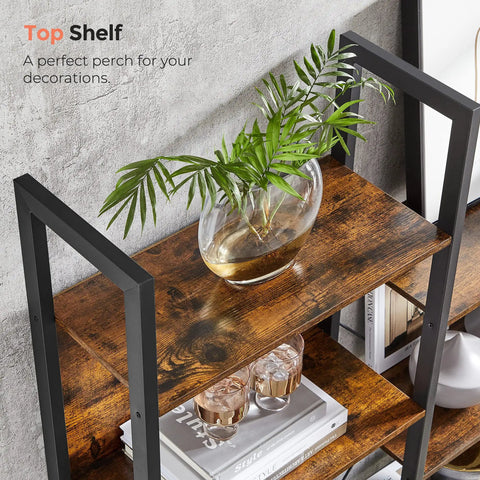 Top view of the Five Tier Free Standing Bookshelf Built Tough With A Heavy Duty Steel Frame And Wide Wooden Shelves for smart storage.