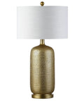 Gold Modern Resin Table Lamp 30 Inch Tall With White Linen Drum Shade Glam Contemporary Bedside Light For Living Room And Bedroom UL Listed LED Bulb Included Easy Plug In Vibe