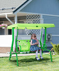 Two Seat Kids Patio Swing With Adjustable Canopy And Safety Belt Frog Pattern Hanging Swing Bench For Garden