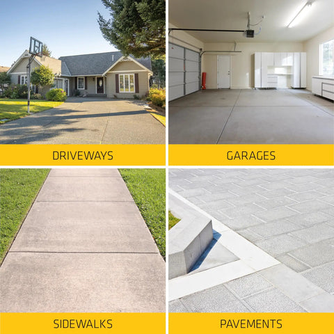 Driveways, garages, sidewalks, and pavements for user-friendly self-leveling concrete sealant 10.1 Fl Oz cartridge application.