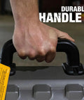 Person holding handle of Outdoor Portable Propane Forced Air Heater 70,000 BTU Heats Up To 1,750 Sq Ft Corded Or Cordless