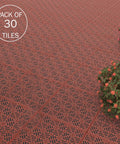 30-Pack Interlocking Deck Tiles for Outdoor Flooring in Terracotta with plant, durable weatherproof polypropylene patio tiles